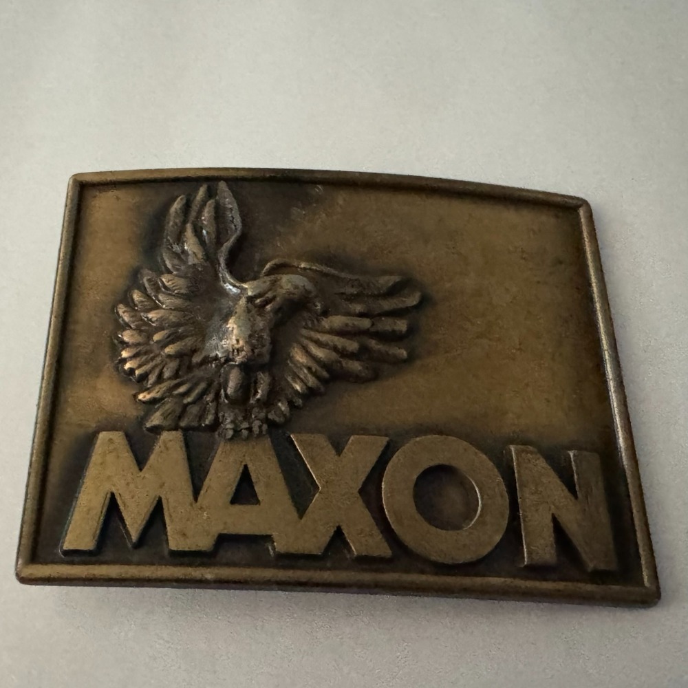 Maxon Flying Eagle Lift gate Co Brass Tone Vintage Century Canada Belt Buckle